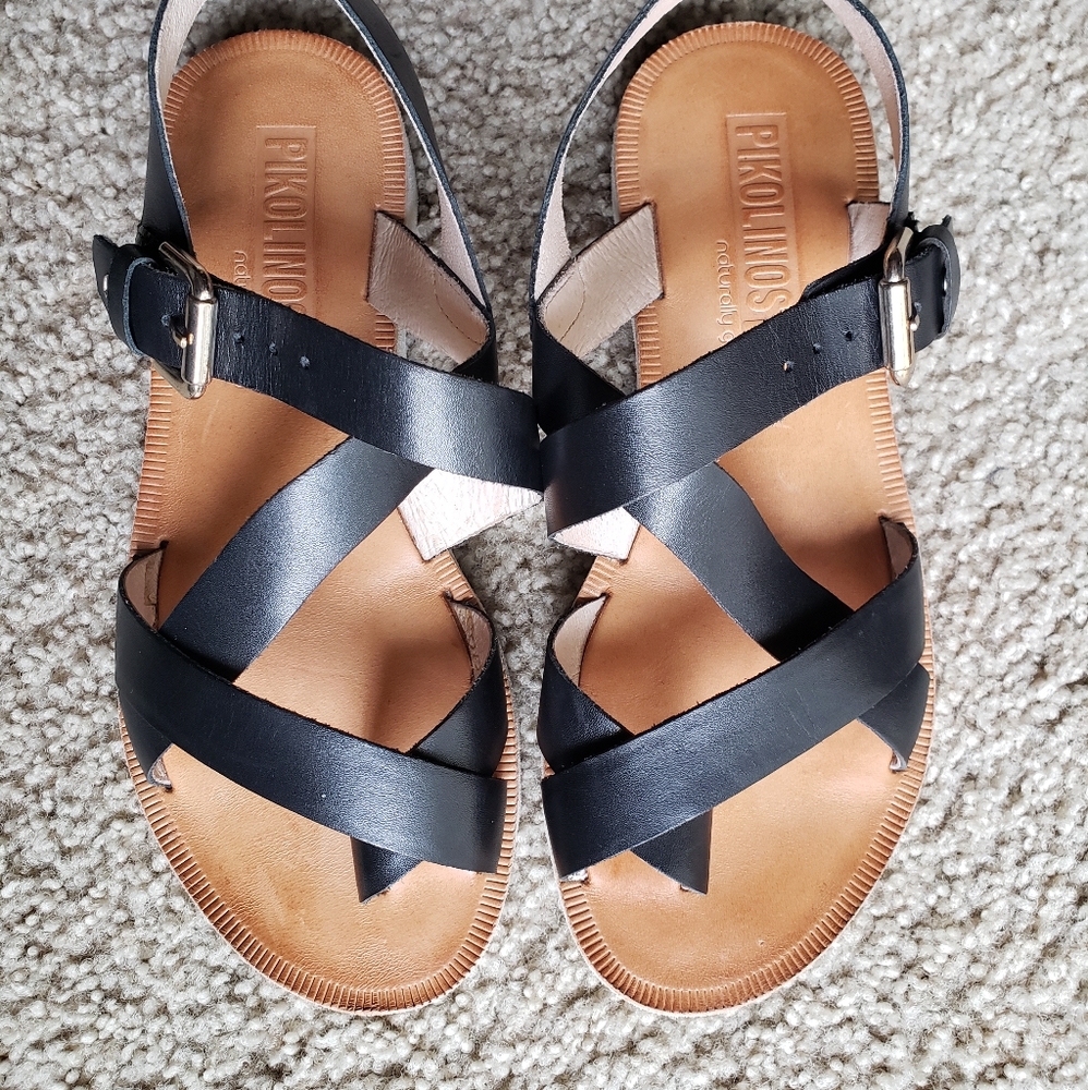 PIKOLINOS Black and Brown Leather Sandals